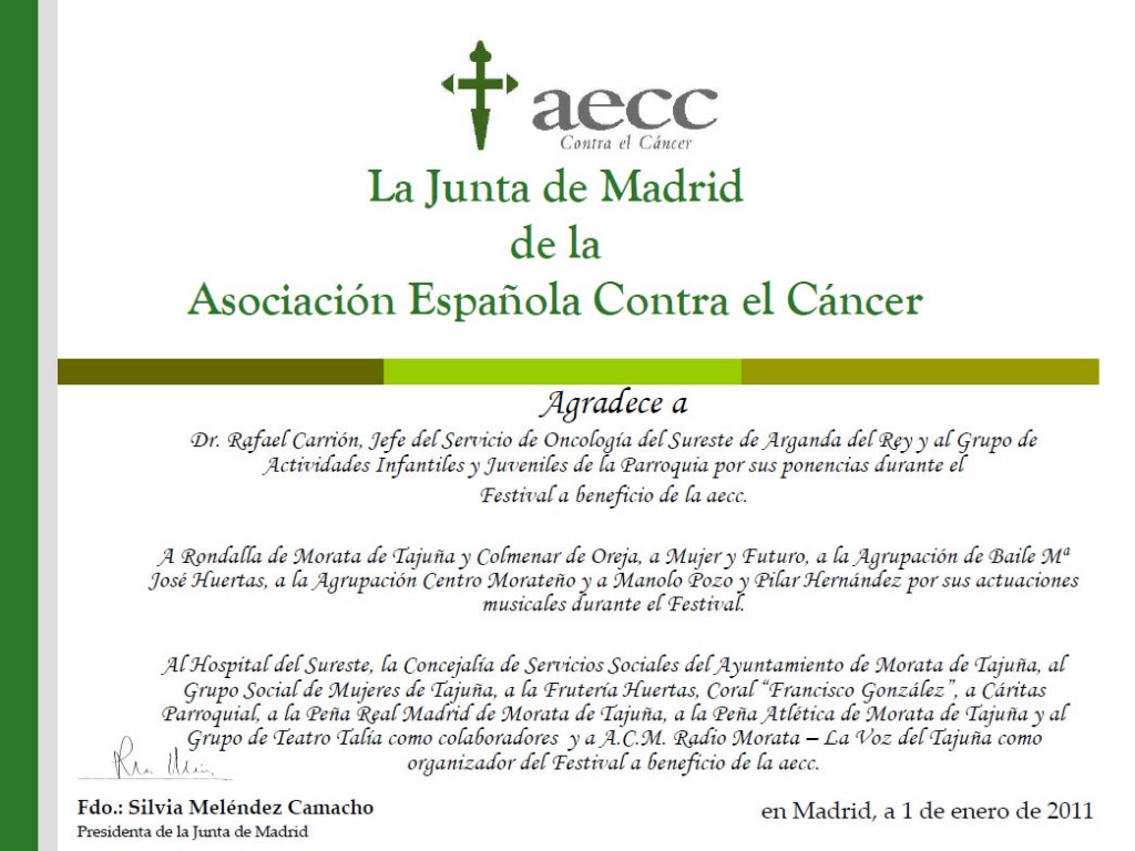 Diploma Agradecimiento Asociacion Española contra el Cancer